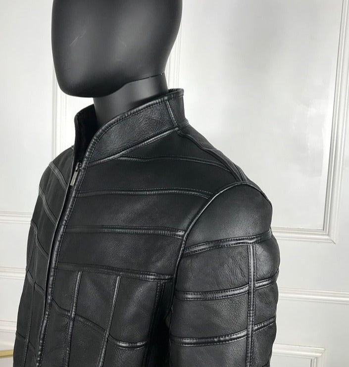 Box Pattern Genuine Leather Coats Real Fur Liner