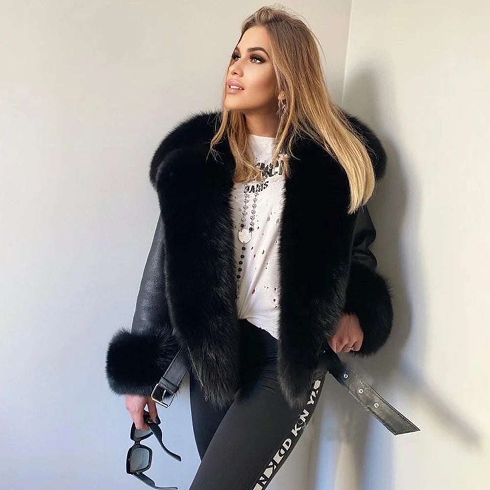 Genuine Leather Real Collar & Cuff Fur Coats