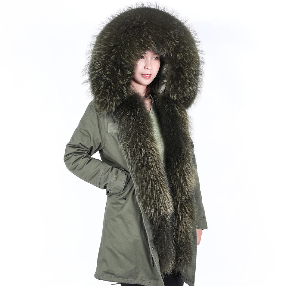 Duck Down Liner Real Fur Hooded Parka Long Coats