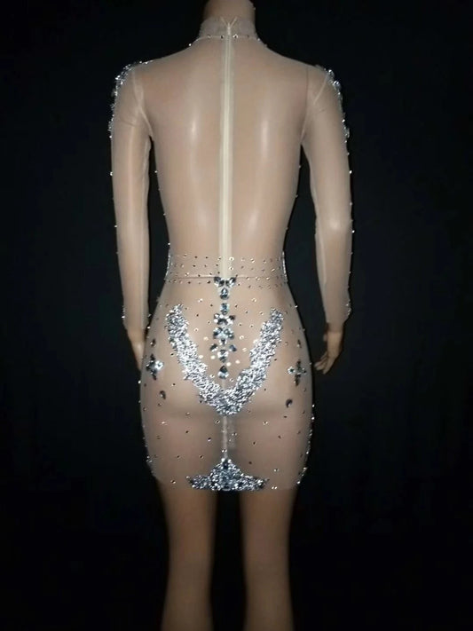 Diamond Mesh See Through Mini Dresses