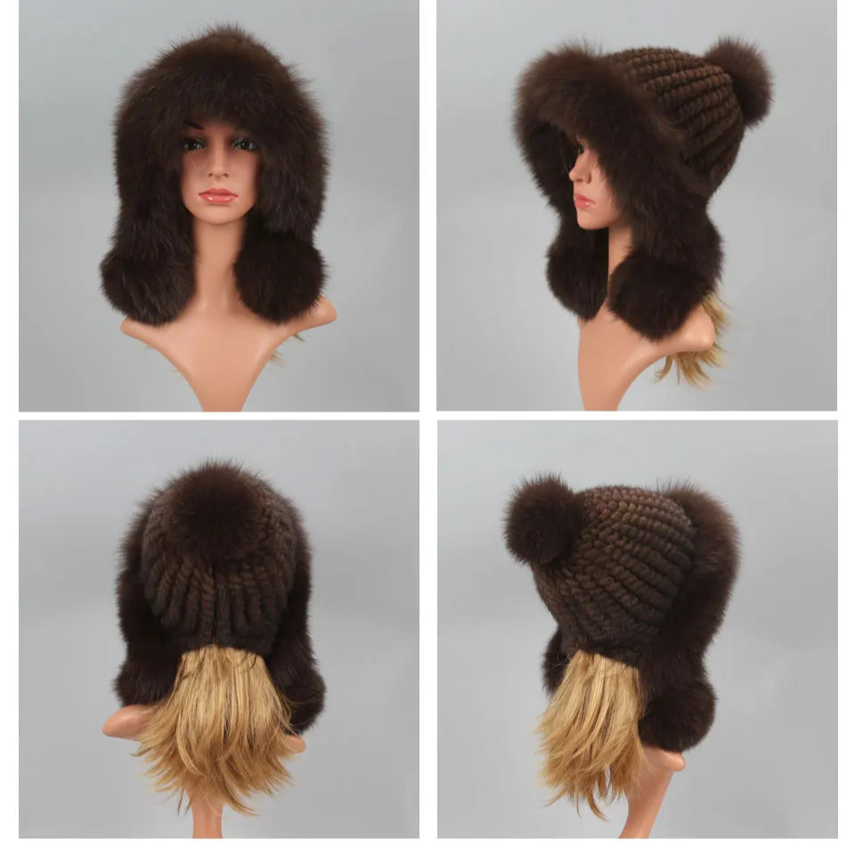 Real Mink Fur Beanies Fox Fur Ball