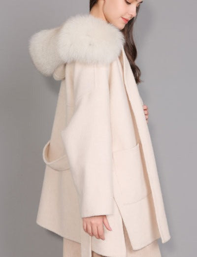 Cashmere Pea Coats Real Fur Hoodie & Cuffs