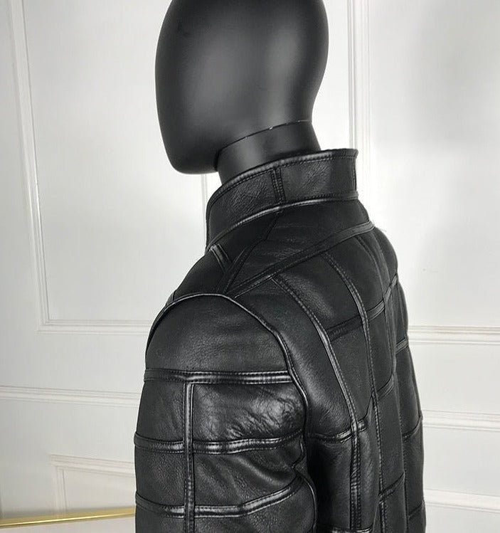 Box Pattern Genuine Leather Coats Real Fur Liner