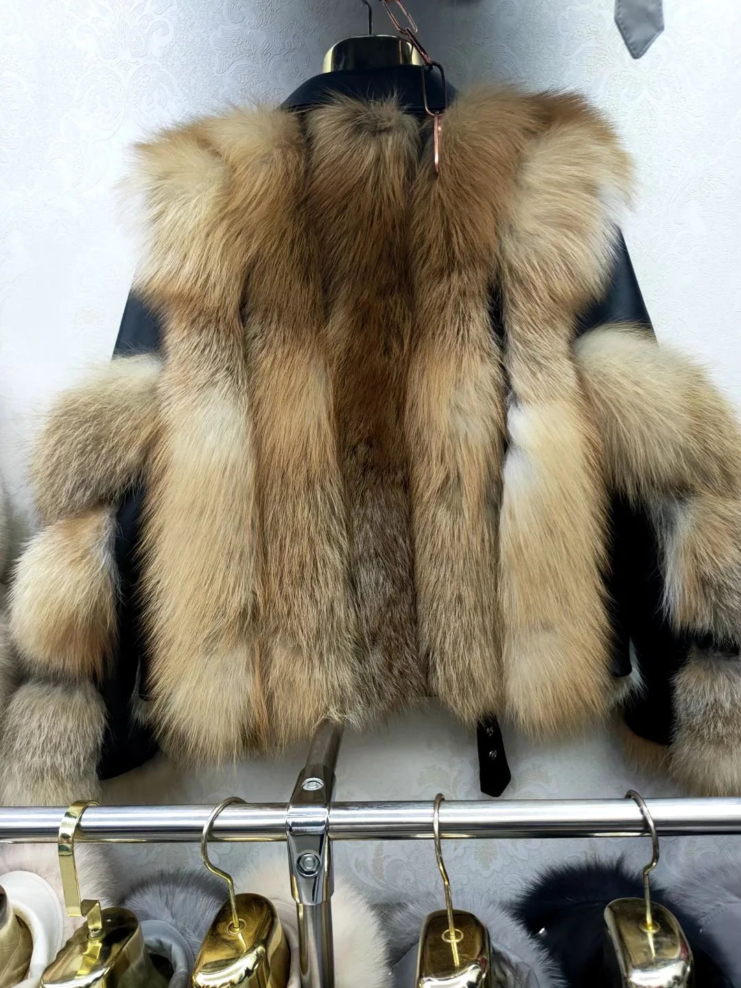 Genuine Leather Moto Real Fox Fur Coats