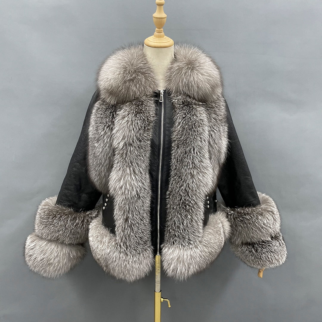 Genuine Leather Coats With Fluffy Real Fur Pattern