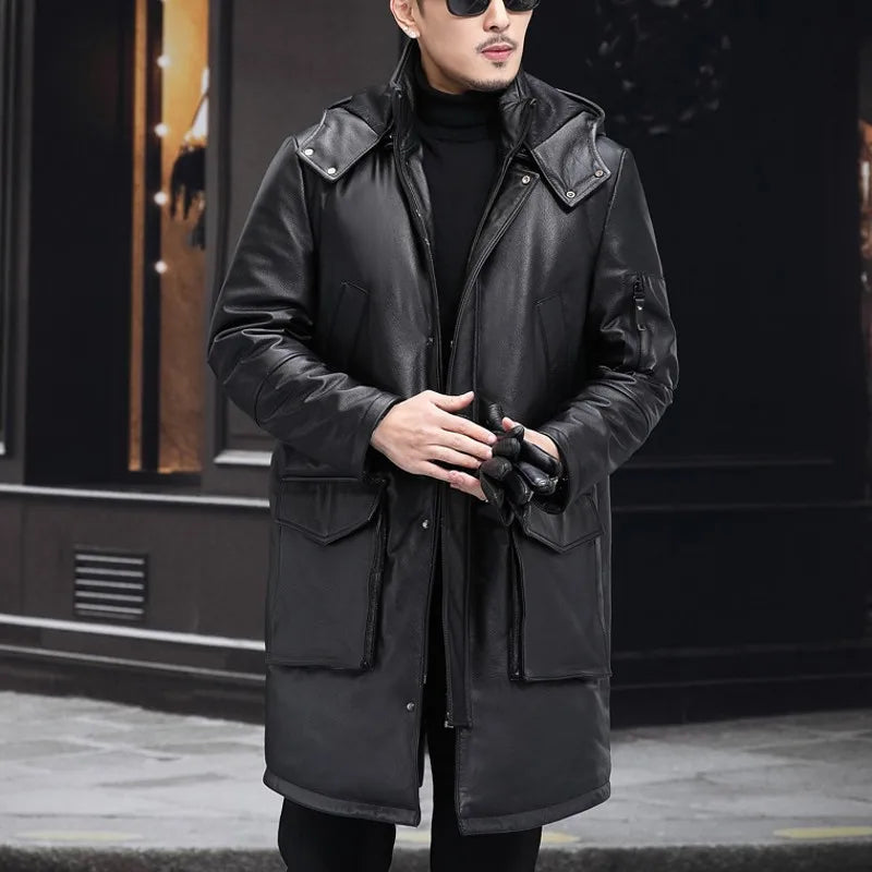 Genuine Leather Duck Down Long Coat