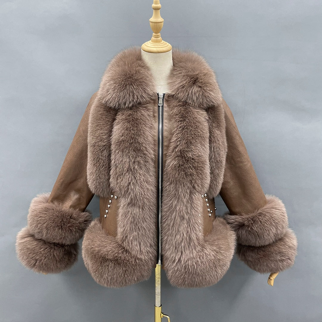 Genuine Leather Coats With Fluffy Real Fur Pattern