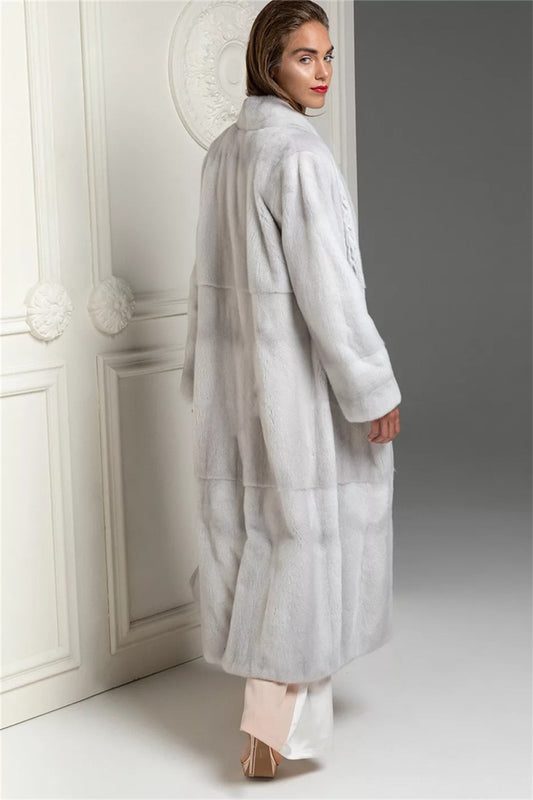 White Long Real Mink Fur Coats