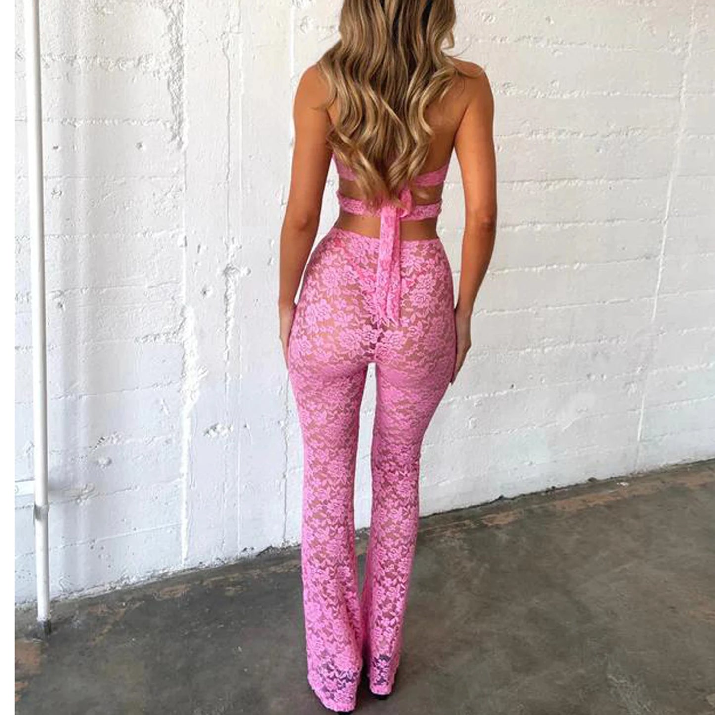 Mesh Sleeveless Open V Floral Lace Jumpsuits