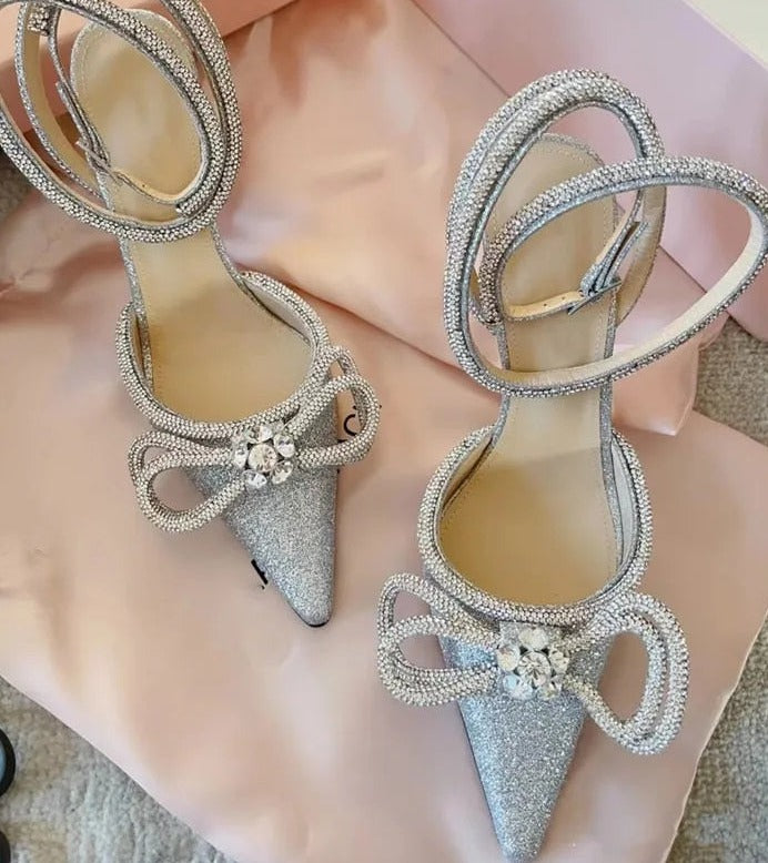 Crystal Ankle Strap Rhinestones Bowknot High Heels