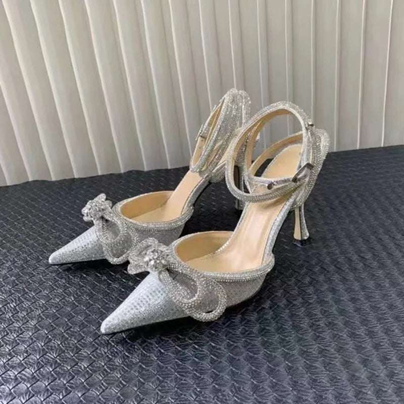 Crystal Ankle Strap Rhinestones Bowknot High Heels