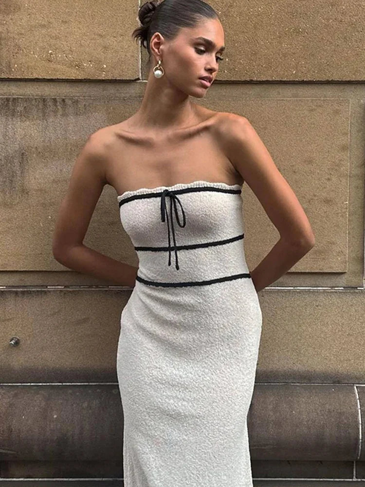 Striped Knitted Strapless Dresses