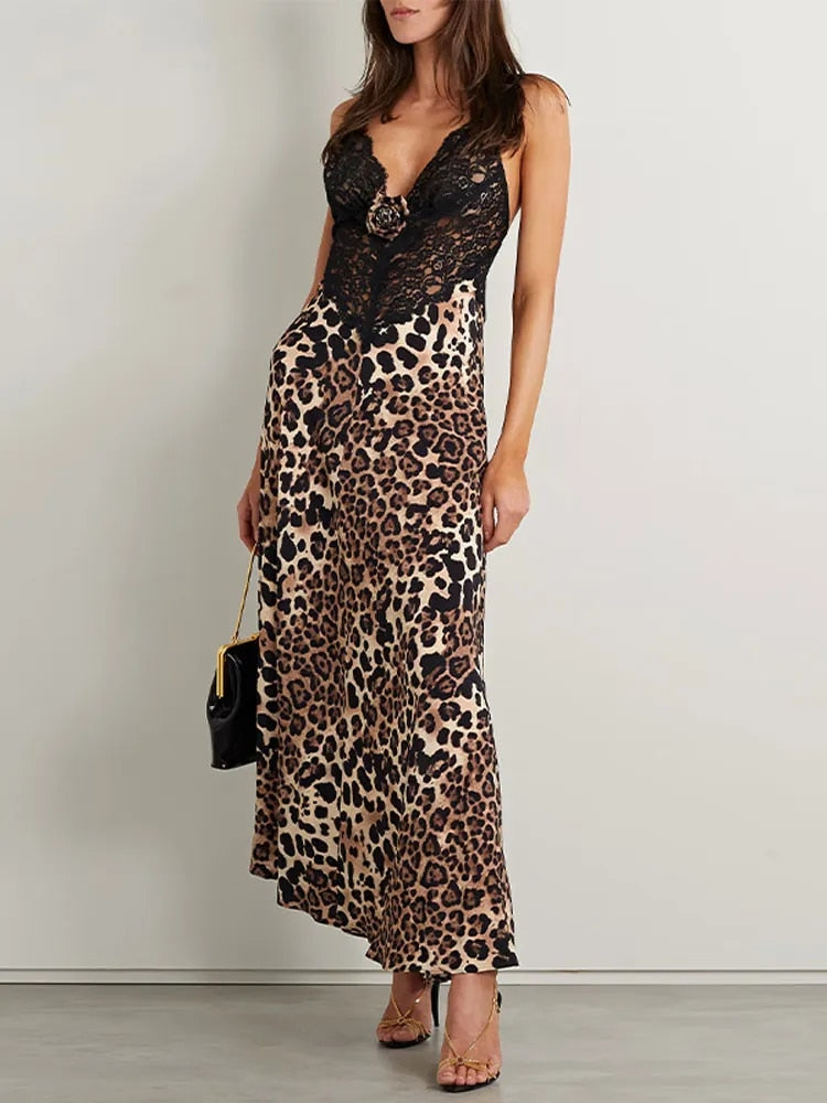 Leopard Print Ruffle Long Sleeve Dress