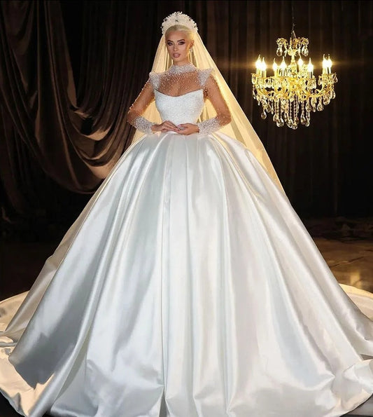 Crystal Illusion High Neck Wedding Dresses 2 Pcs