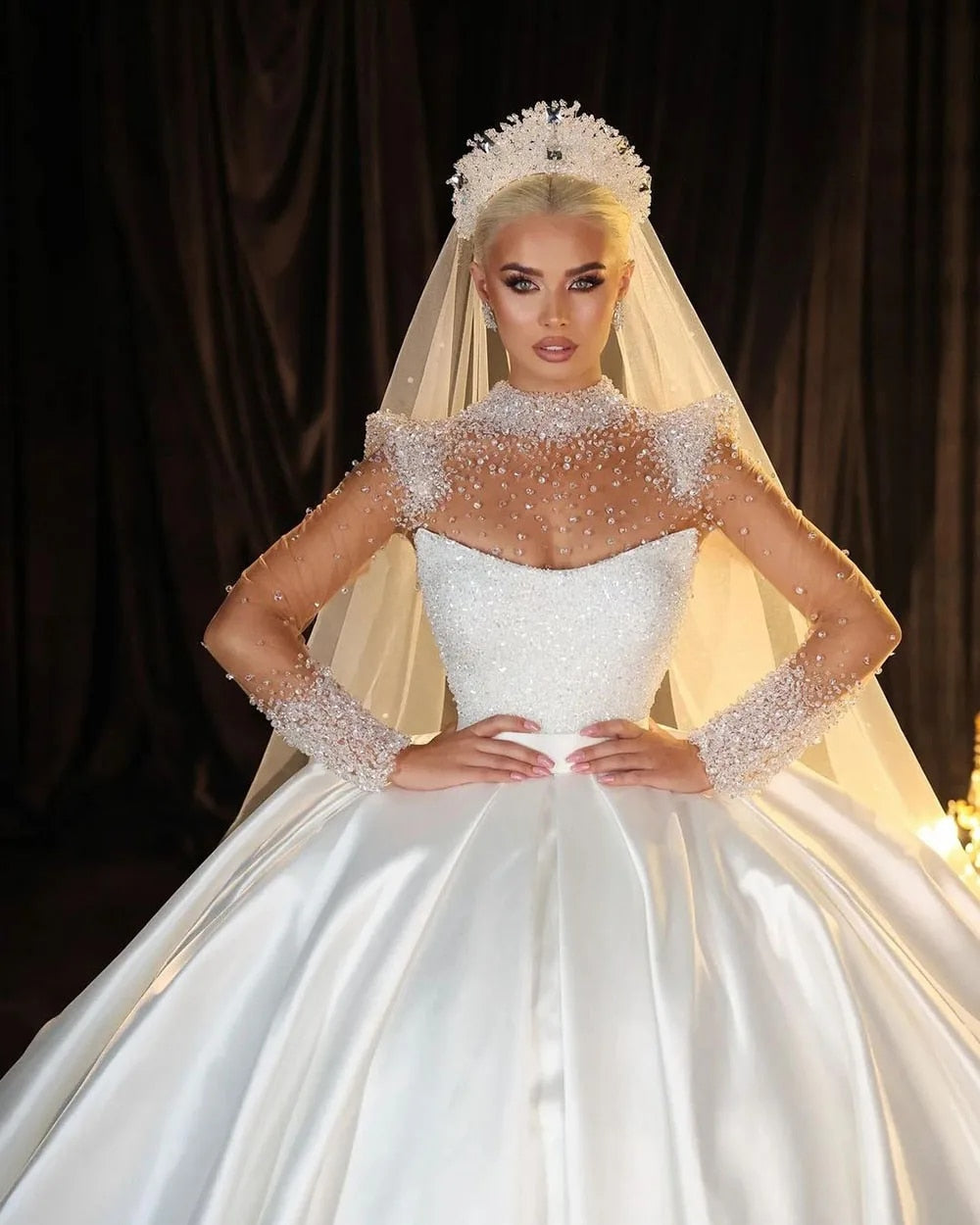 Crystal Illusion High Neck Wedding Dresses 2 Pcs