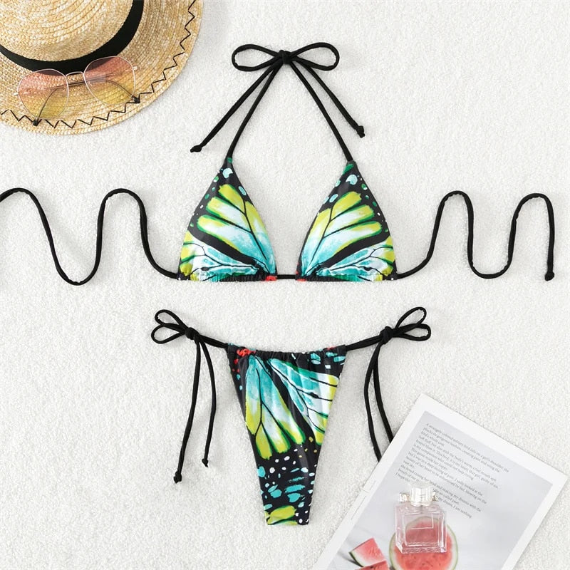 Butterfly Triangle Thong Micro Bikini Sets