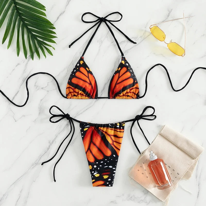 Butterfly Triangle Thong Micro Bikini Sets