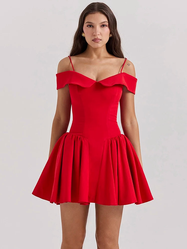 Off-shoulder Spaghetti Strap Sleeveless Mini Dresses