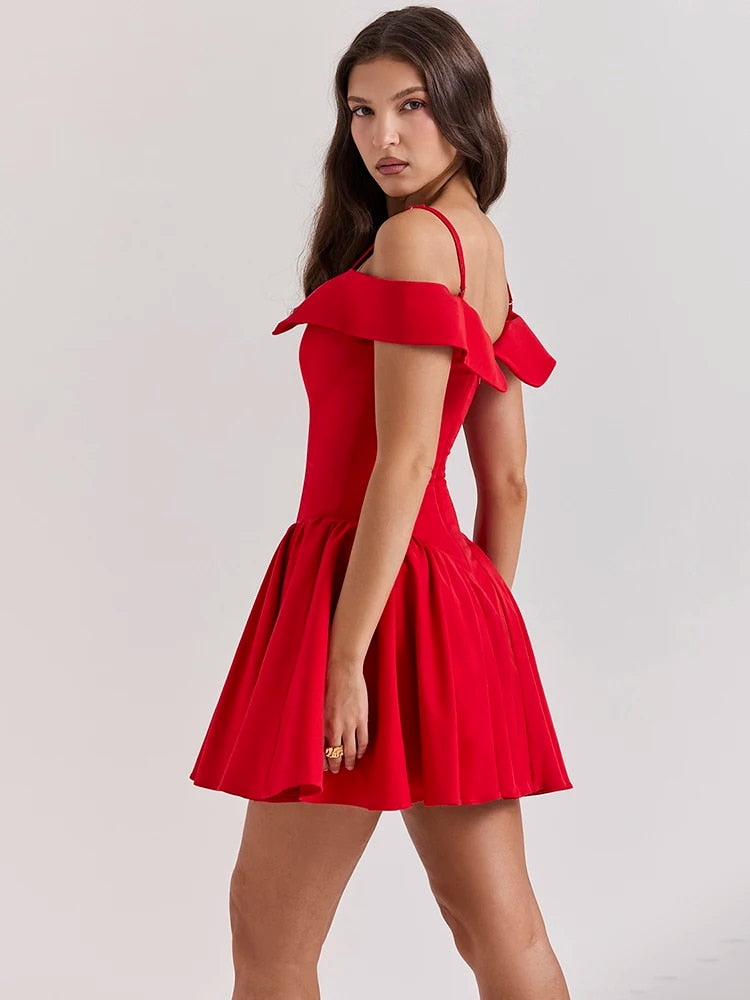 Off-shoulder Spaghetti Strap Sleeveless Mini Dresses