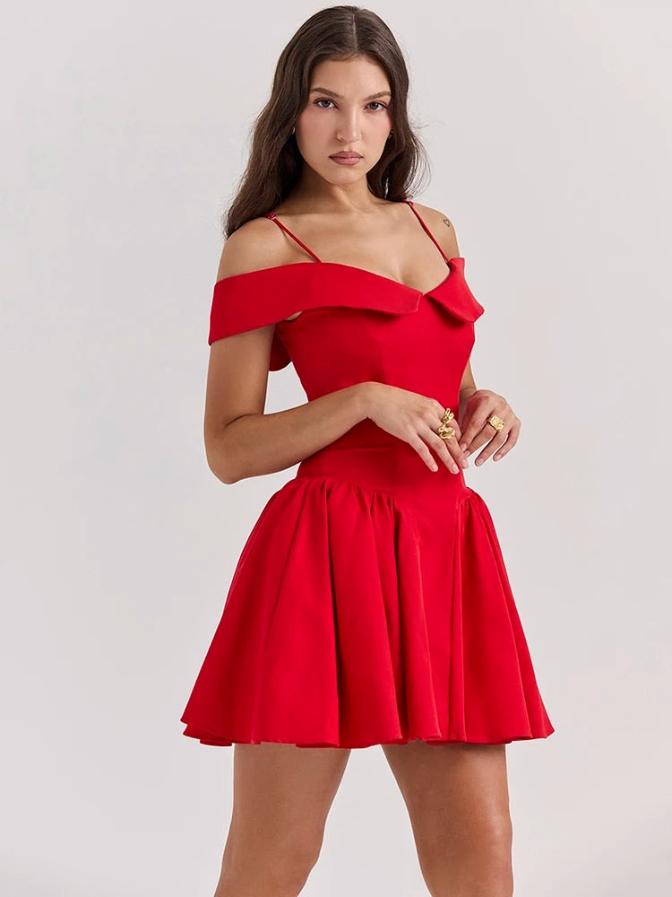 Off-shoulder Spaghetti Strap Sleeveless Mini Dresses