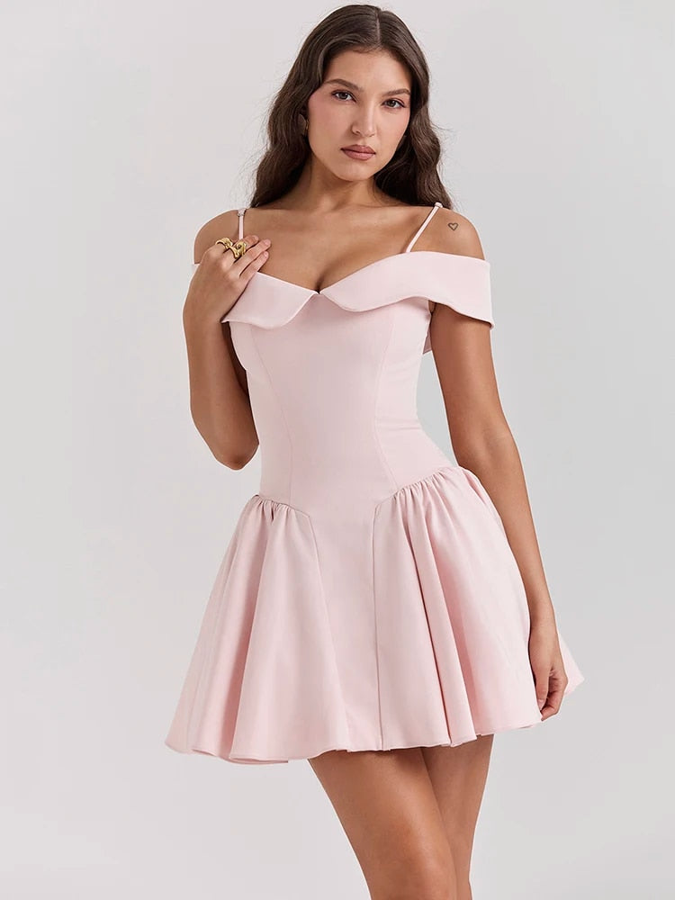 Off-shoulder Spaghetti Strap Sleeveless Mini Dresses