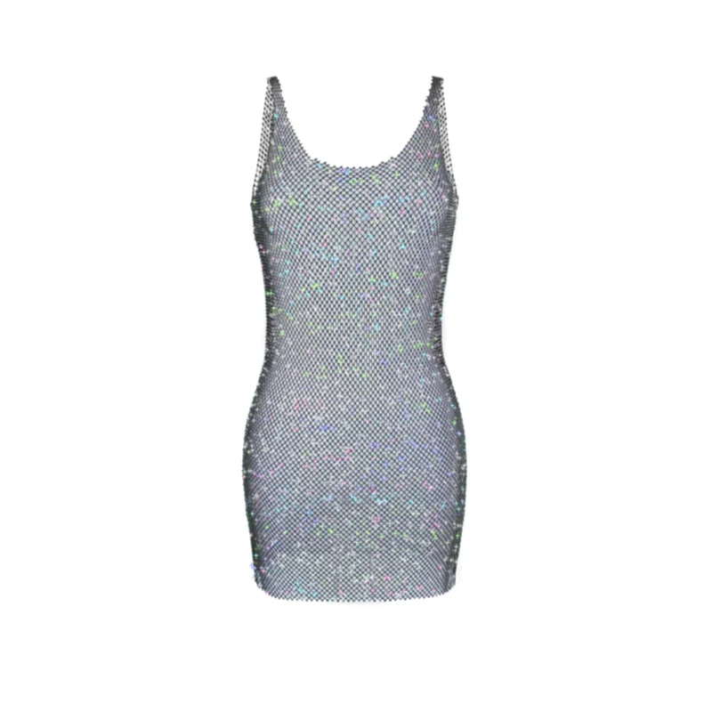 Strap Sleeveless Transparent Diamond Mini Dress