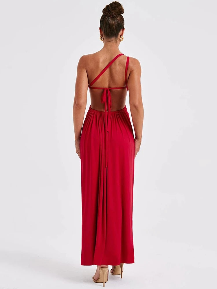 One Shoulder Side Slit Long Dresses