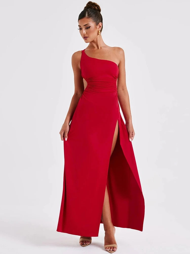 One Shoulder Side Slit Long Dresses