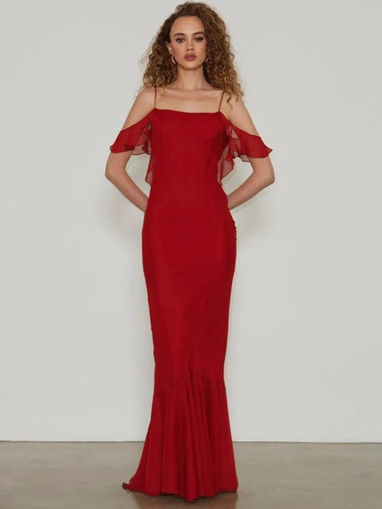 Off-shoulder Strap Backless Maxi Dresses