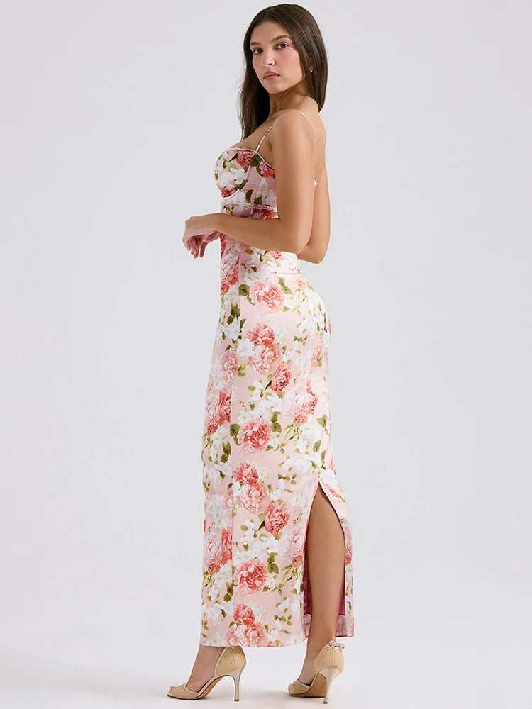 Floral Print Sleeveless Backless Maxi Dress