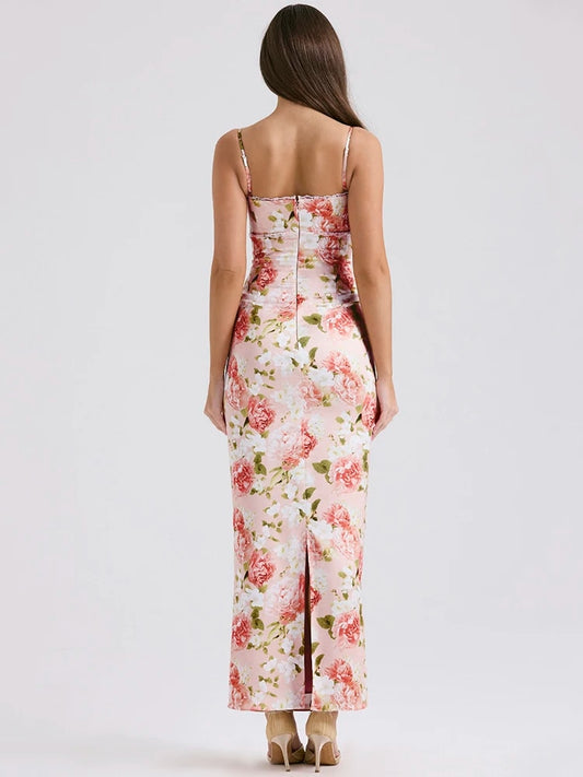 Floral Print Sleeveless Backless Maxi Dress