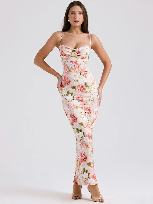Floral Print Sleeveless Backless Maxi Dress
