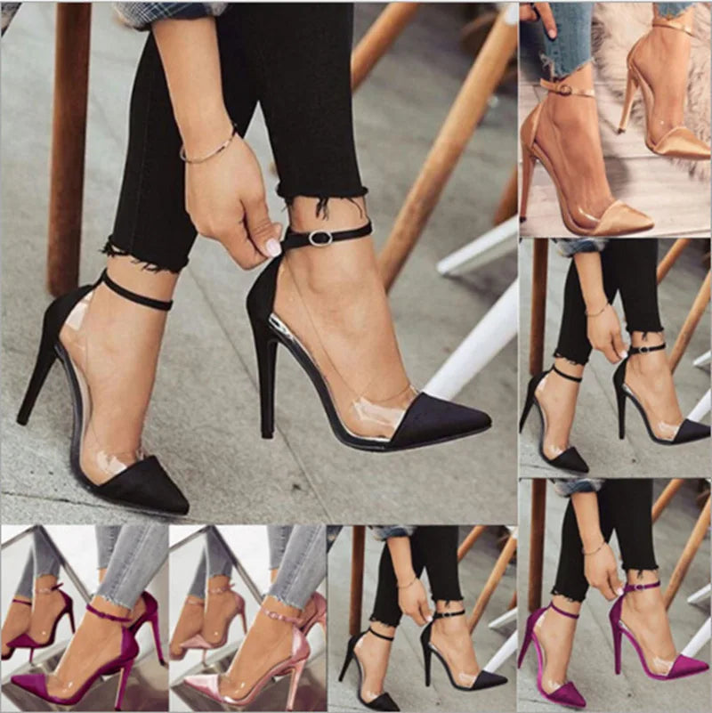 PU leather Ankle Strap High Heels