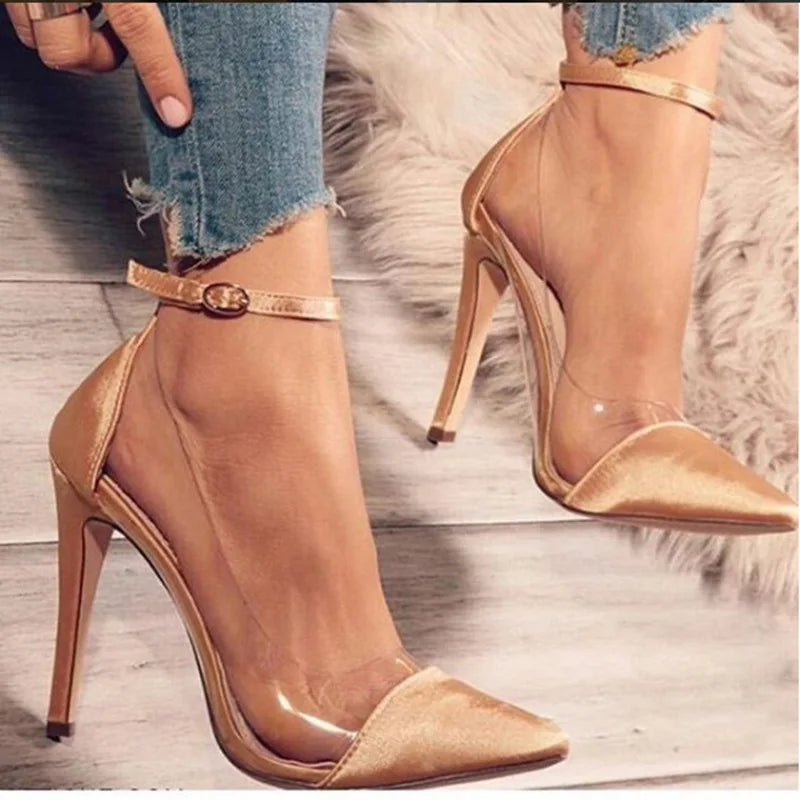 PU leather Ankle Strap High Heels