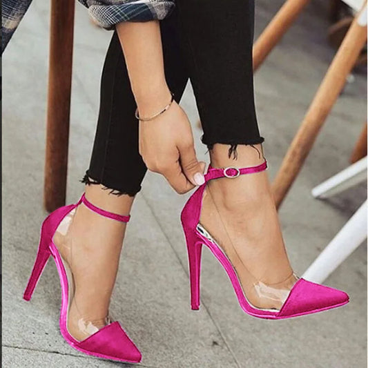 PU leather Ankle Strap High Heels