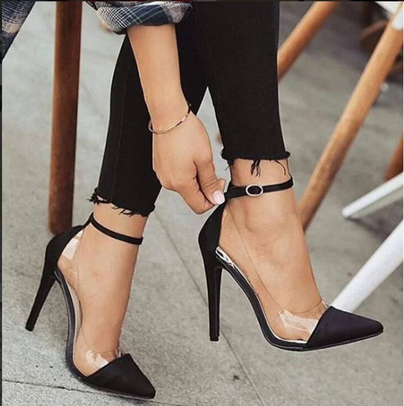 PU leather Ankle Strap High Heels