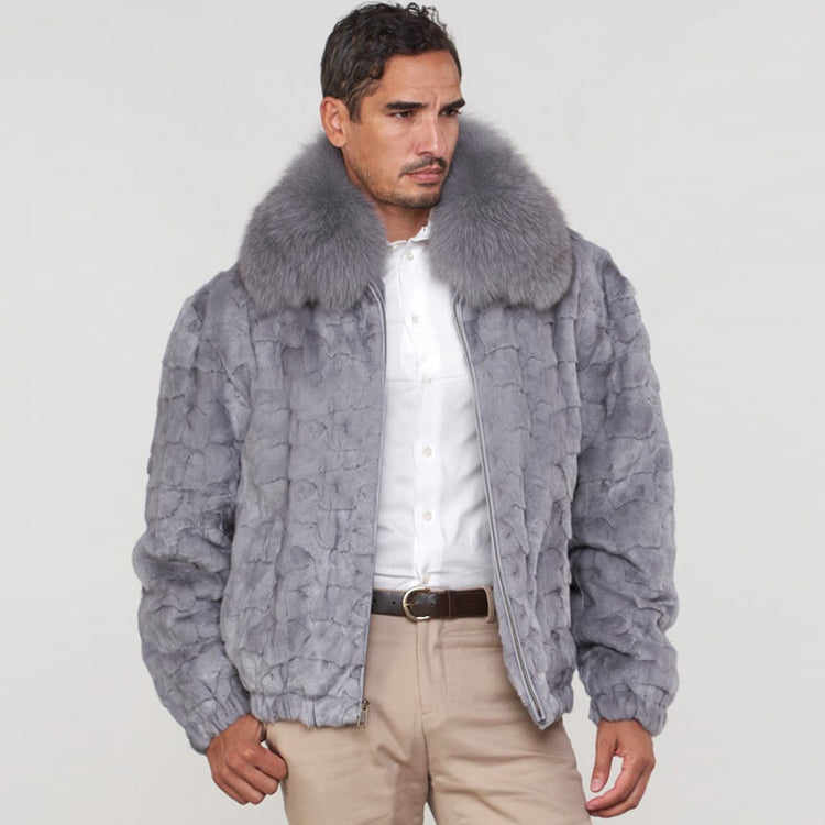 Real Mink Fur Coat Bomber Fox Fur Collar