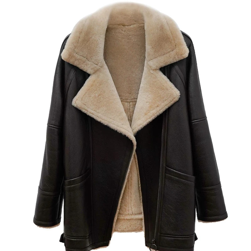 Genuine Leather Jackets Real Shearing Fur Lining