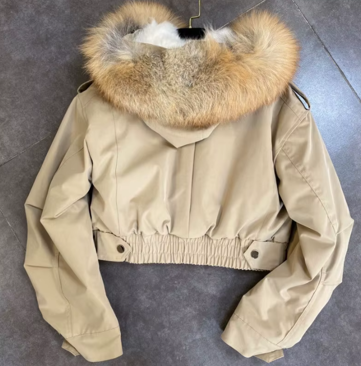 Real Fur Liner Real Fur Collar Hood Crop Coats