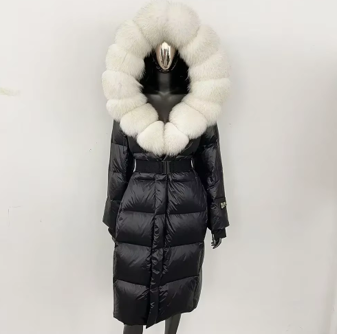 Real Fur Hooded X-long Duck Down Puffer Coats