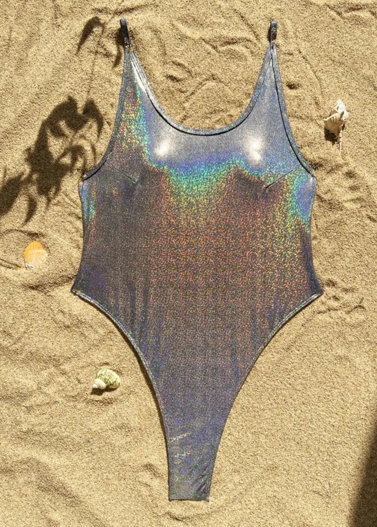 Sparkling Silver Thong One Piece