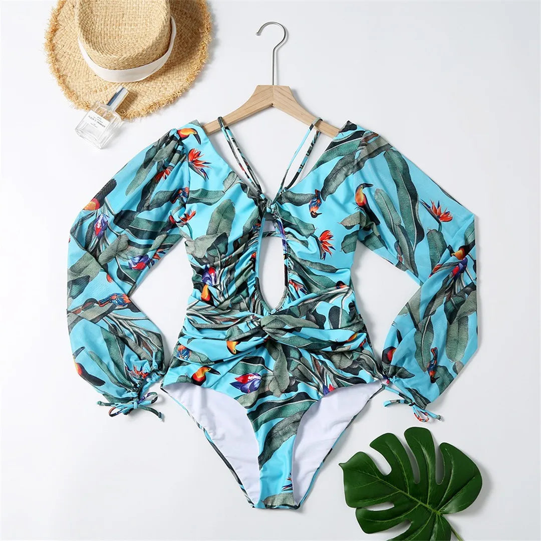 Cut Out Long Sleeve One Piece Swimsuits