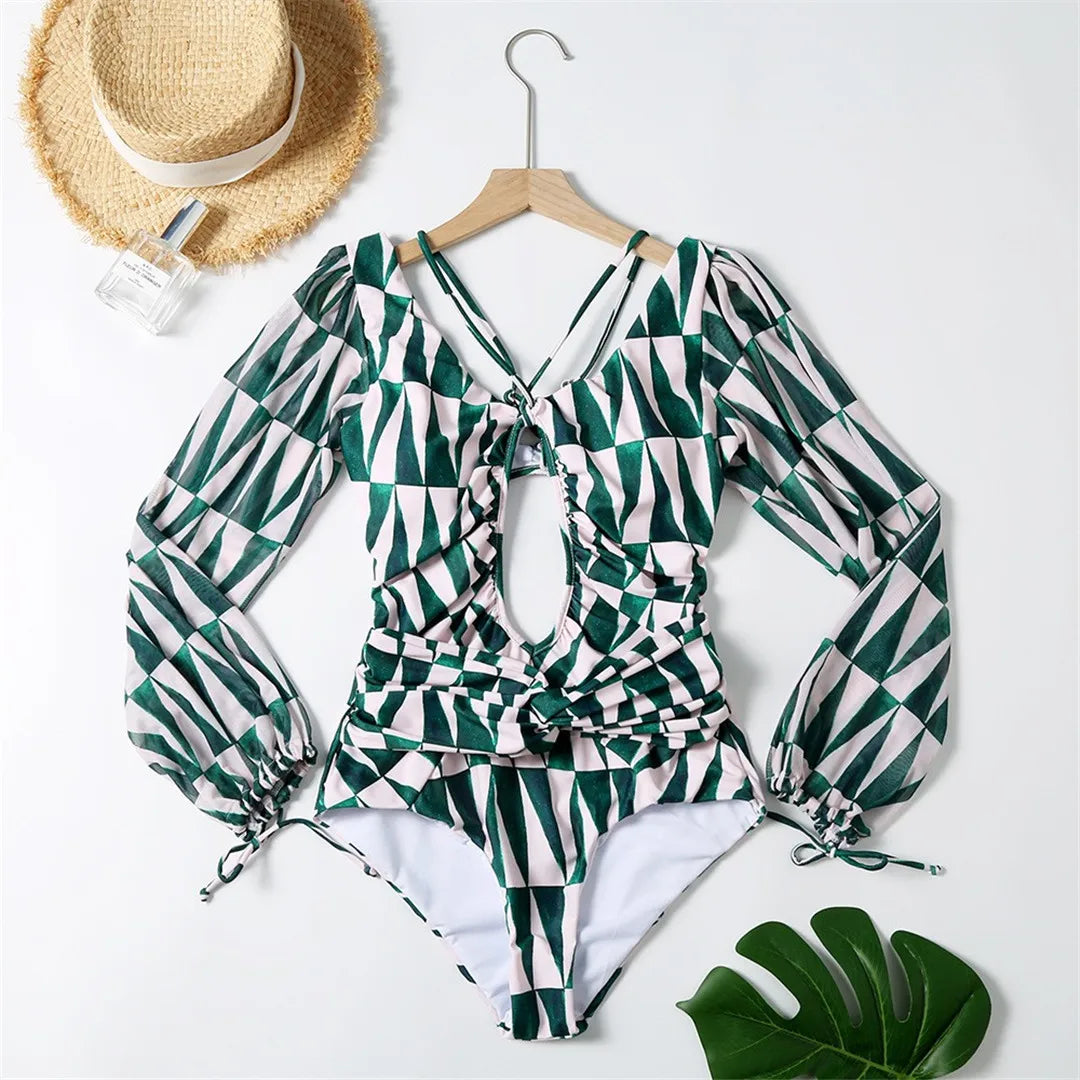 Cut Out Long Sleeve One Piece Swimsuits