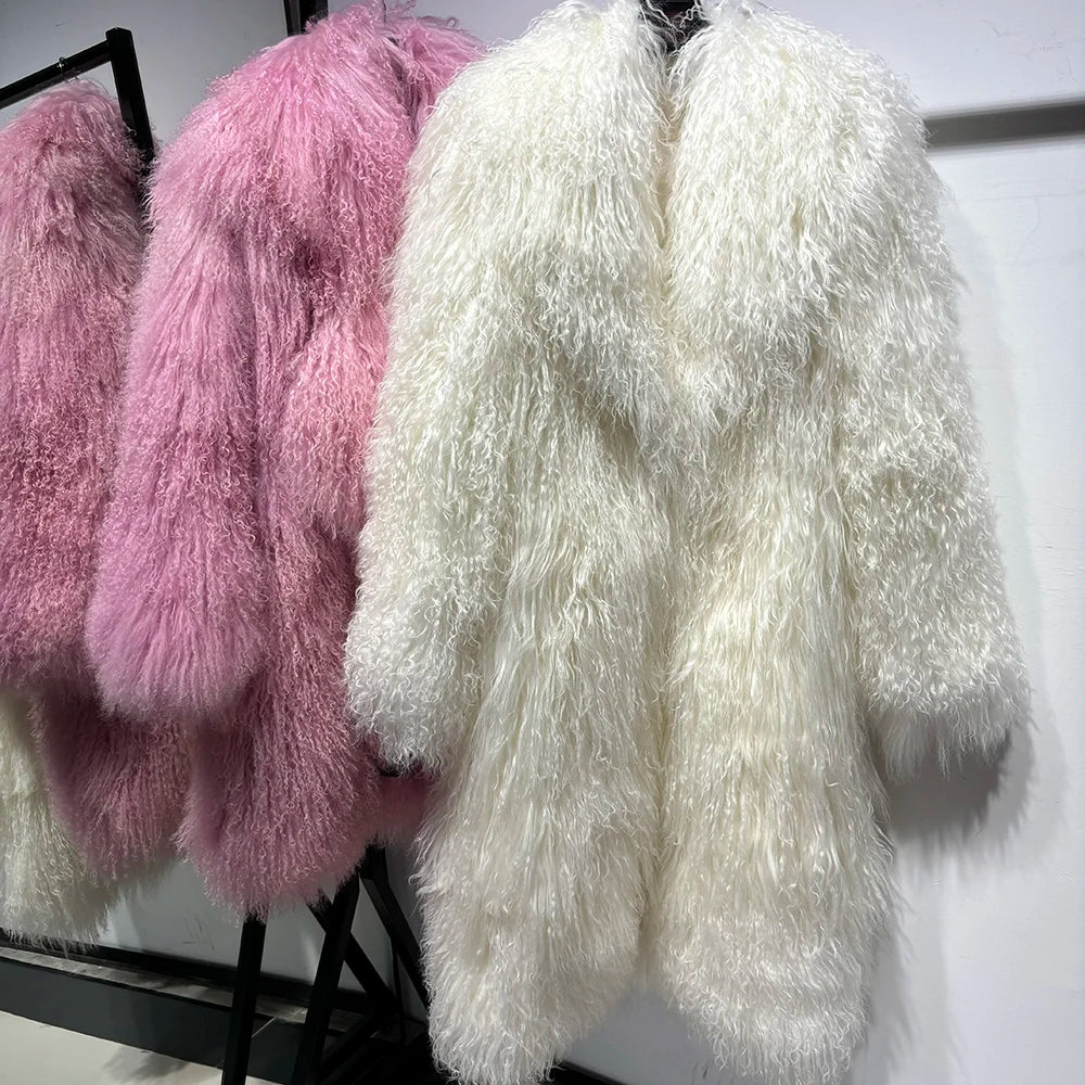 Real Mongolian Sheep Long Fur Coats