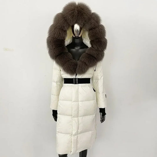 Real Fur Hooded X-long Duck Down Puffer Coats