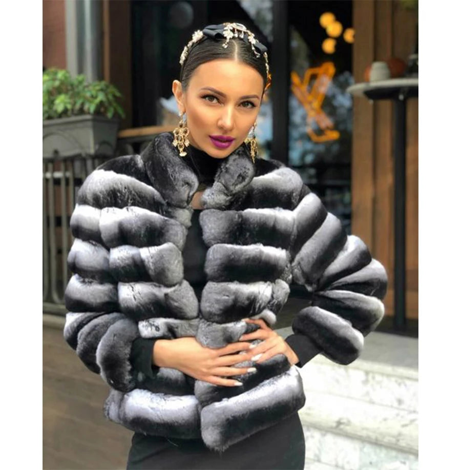 White Chinchilla Style Rex Real Fur Coat - Giftod.com  Fur coats women,  Fur coat women luxury, Real fur coat