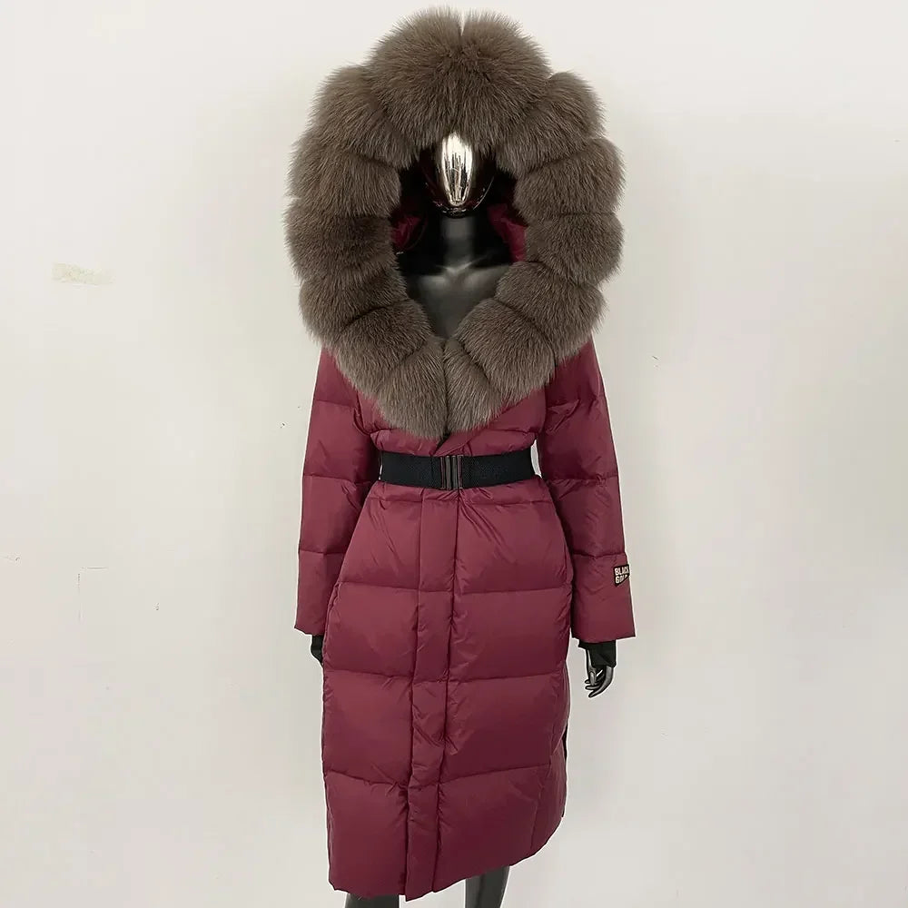 Real Fur Hooded X-long Duck Down Puffer Coats