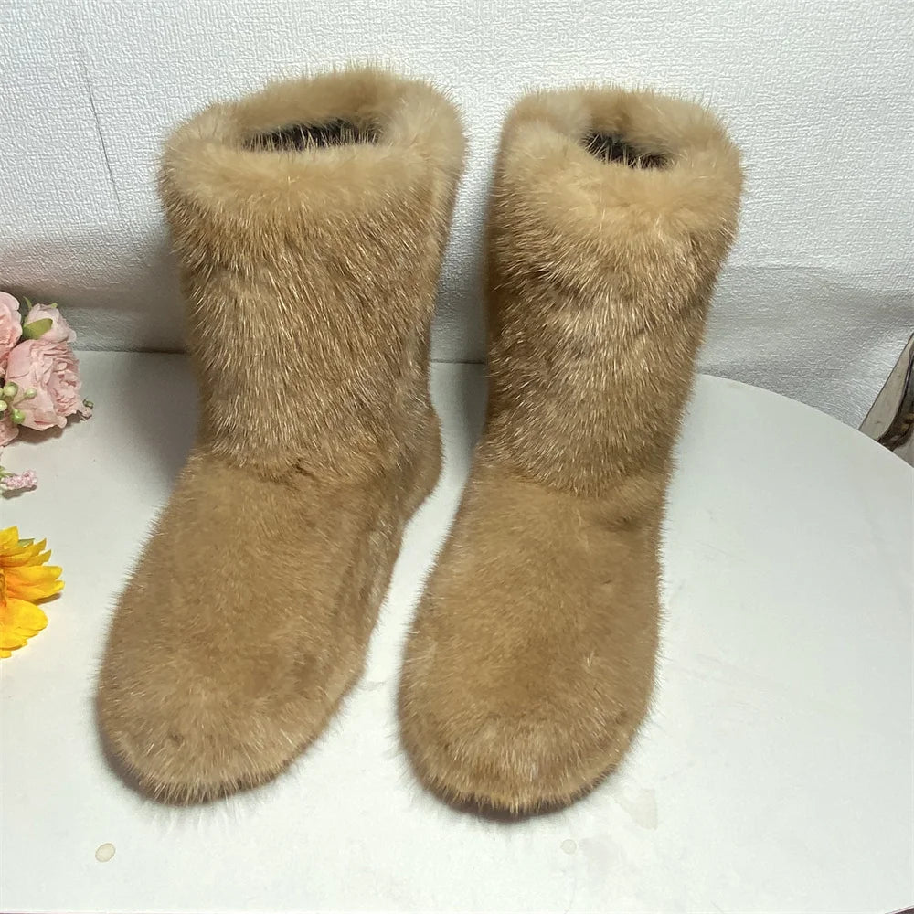 Real Mink Fur Boots Snow Boots