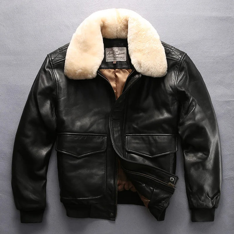 Genuine Leather Detachable Fur Collar AVIREX Jackets