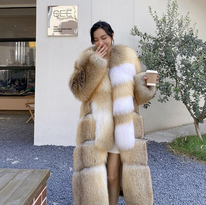 Long Thick Collar Real Fox Fur X-Long Coats